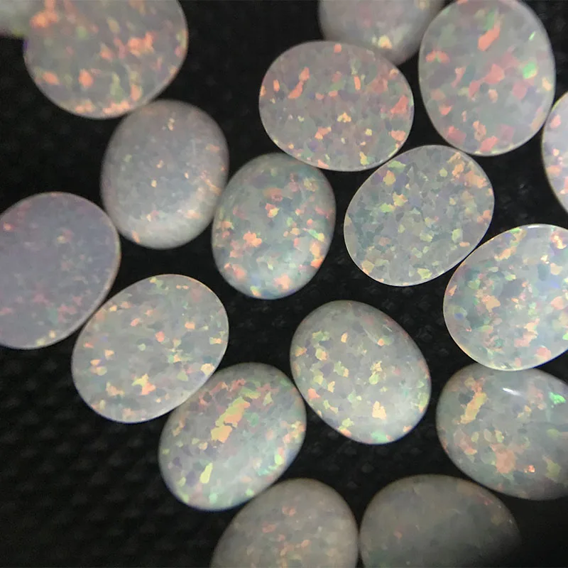 50pcs/Lot 2x3mm-10x14mm Oval Shape Loose Opal Stone Lab Created Flat Back Cabochon OP17 White Cabochon Opal Stones For Jewelry