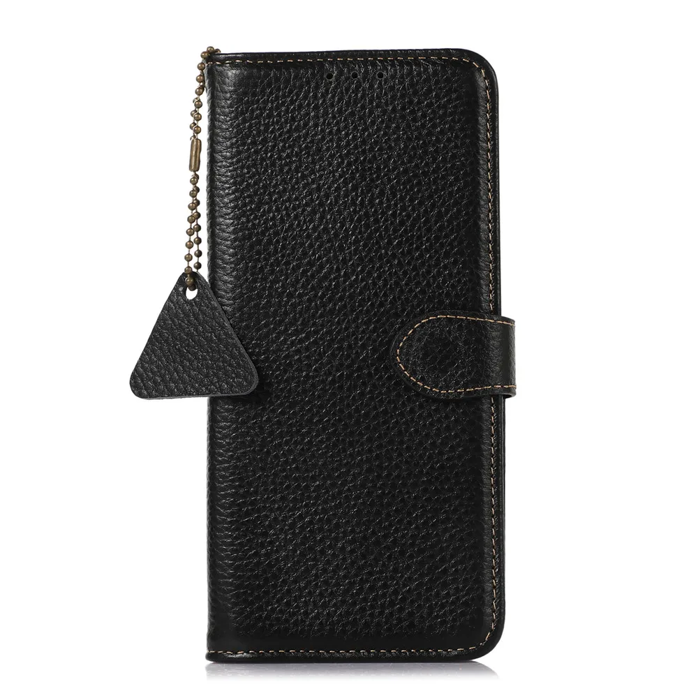 Handmade Genuine Cowhide Leather Flip Case with RFID Anti-theft Magnetic Wallet Cover