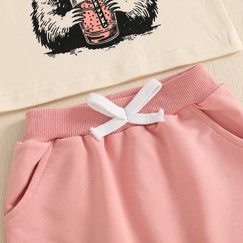 Adorable Baby Girls Summer Outfit Fox Print Short Sleeves T-Shirt and Elastic Shorts Set Stylish 2 Piece Clothing Set for 2