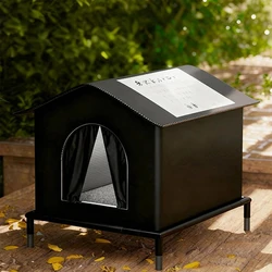 Outdoor and Indoor Insulated Cat House - All - Season Waterproof Shelter with Large Capacity - 33x33x33cm (Black)