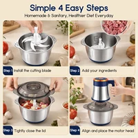 Hachoir Électrique Multi-Vitesses Grande Capacité avec Bol en Acier Inoxydable, Hachoir Alimentaire 5 Lames, Processeur pour Viande, Légumes, Ail, Oignon, Cuisine Domestique 7