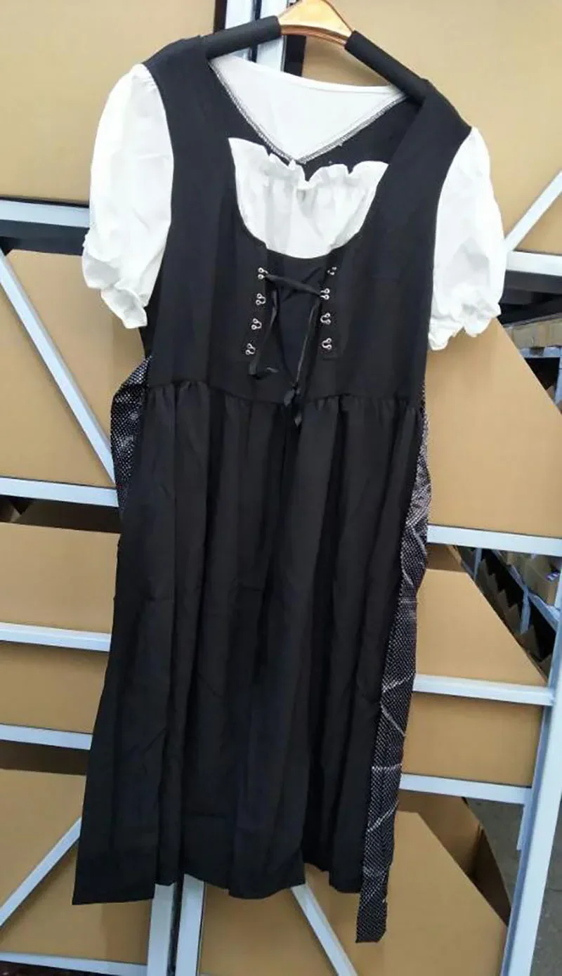 Maid Costume Black Dirndl Renaissance Dress Adult Women Oktoberfest Festival Puff Sleeves Lace Up Biergarten Lady Plus Size