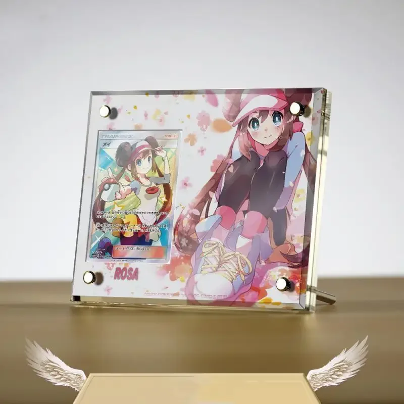 

Pokemon Self Made Kawaii Rosa Acrylic Brick Shield Photo Display Box Anime Game Character Classic Serie Collection Card Toy Gift