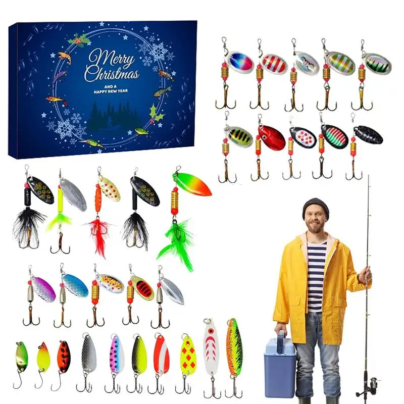 24Pcs Fishing Set Calendario Dell'Avvento Regalo Di Natale Creativo Per Gli Amanti Della Pesca Attrezzatura Da Pesca Calendario Dell'Avvento Regalo Di