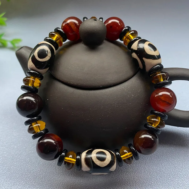 Natural Tibetan Dzi Bead Bangle Amulet Bless 9 Eyes Tibet Fengshui Dzi Bead Bracelet beaded bracelet