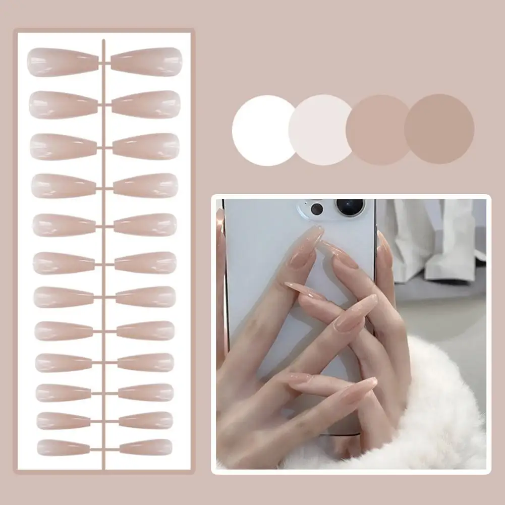 thumbnail image 4 of 24 piezas de pegatinas para uñas postizas trapezoidales de color sólido, brillantes y largas, con degradado francés, resistentes al agua, para presionar sobre las uñas DI, 4 of 6