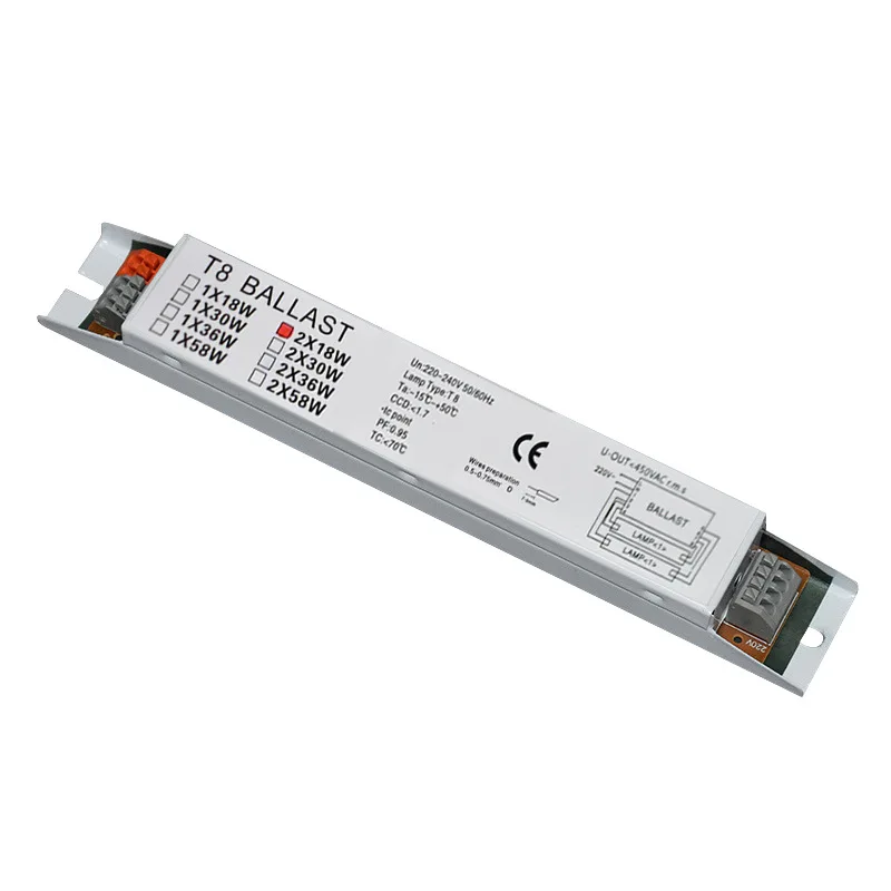 T8 Electronic Ballast 220-240V AC 2x18W 2x30W 2x58W 2x36W 1x36W Wide Voltage for Fluorescent Lamp electronic ballast