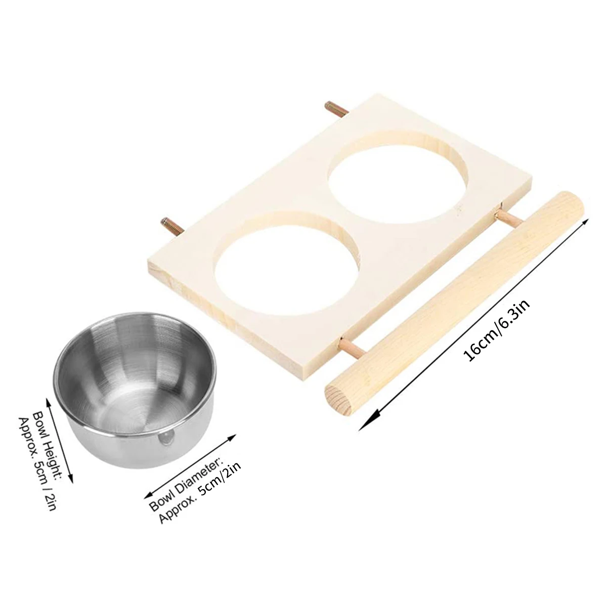 Parrot Feeder Bird Feeder Parrot Feeding Bowl Stainless Steel Pet Parrot Feeding Bowl Wooden Stand Feeding Watering Supplies for Birds Double Bowl