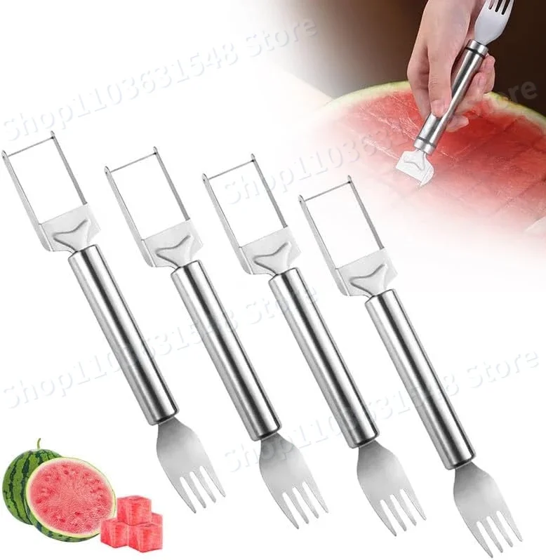 

Watermelon Fork Slicer Cutter Slicer Tool,2 in1 Stainless Steel Fruit Cutter,Dual Head Fruit Fork Slicer Knife with Round Handle