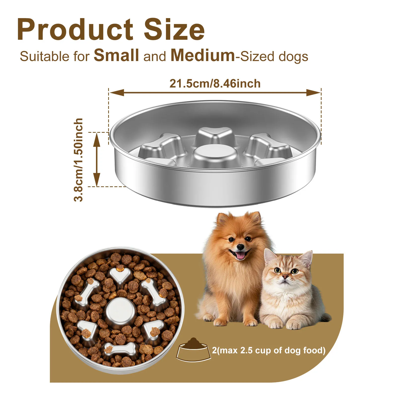 Stainless Steel Pet Bowl Anti Choke Dog Slow Food Bowl with Non Slip Base Double-sided Usable Cat Feeding Bowl Home Pet Supplies