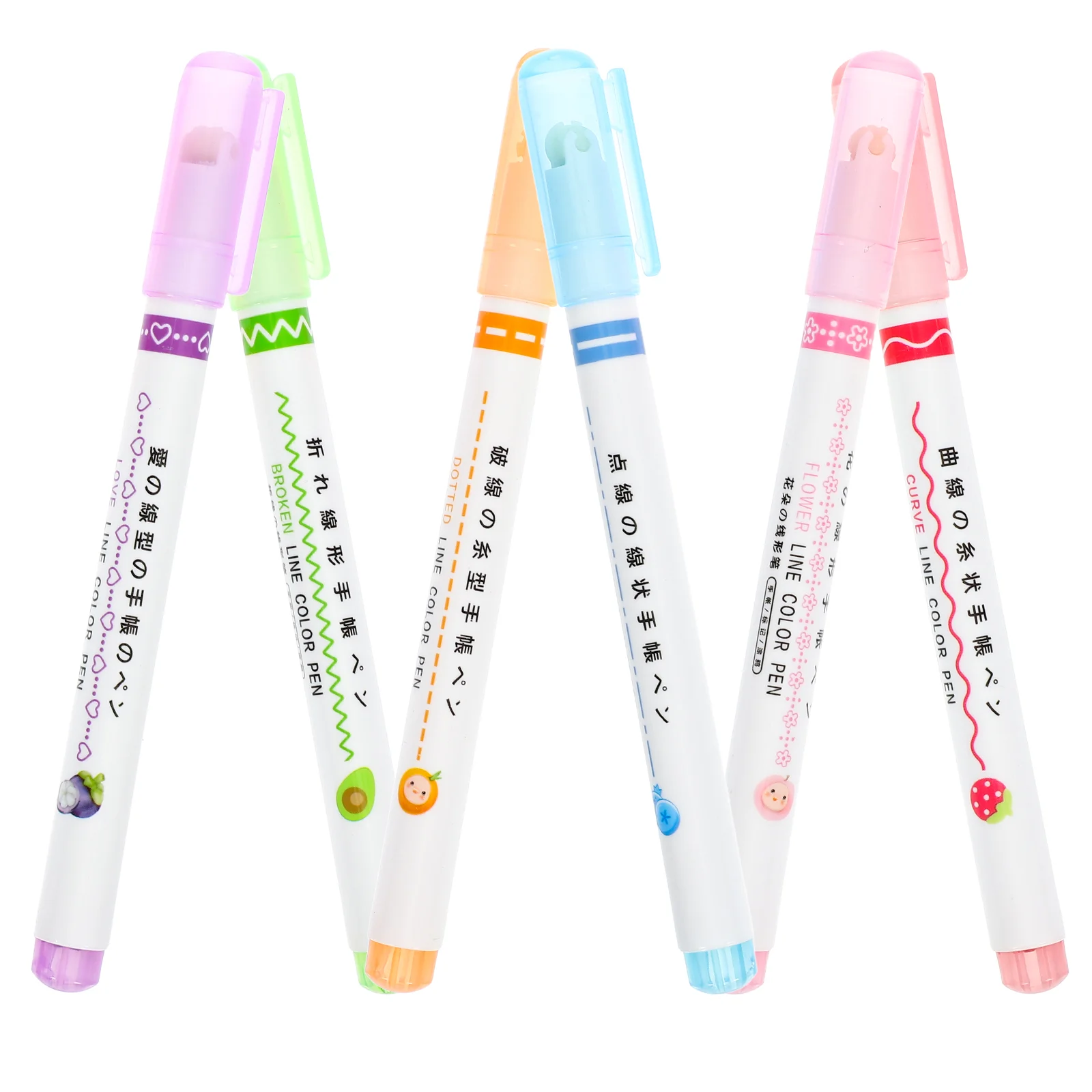 사랑스러운 하이라이터 마커 펜, 커브 펜, 다채로운 마커 펜, 6 개