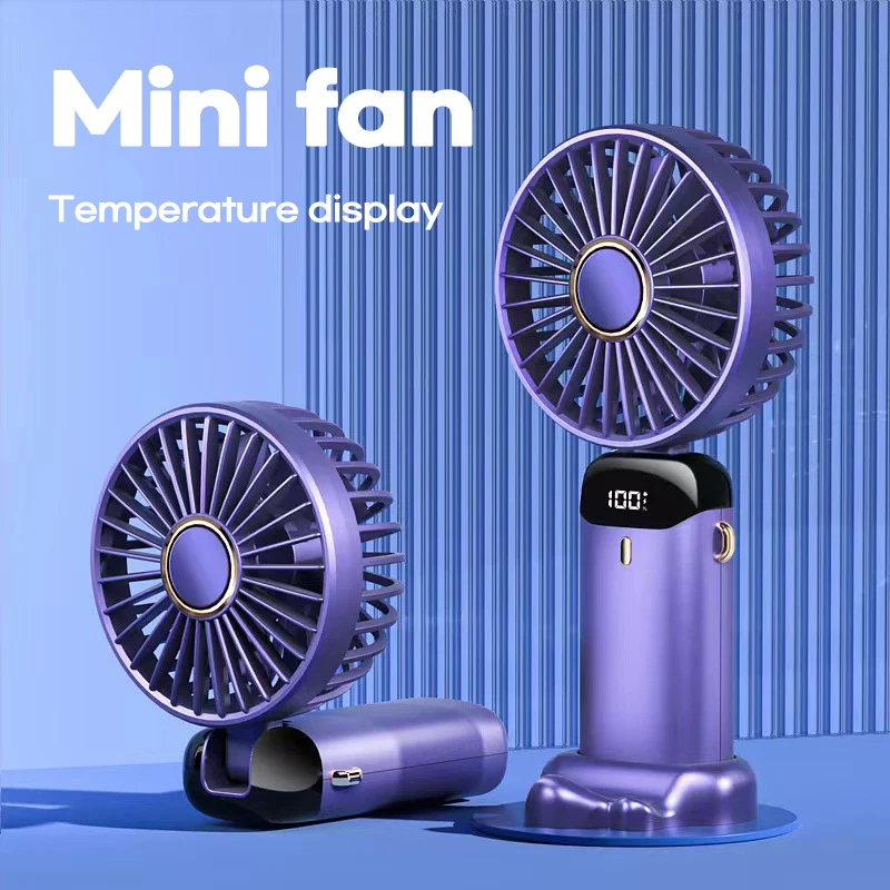 Mini Cute Handheld Folding Fan Portable Desktop Mobile Phone Holder 5 Gear Fan USB Rechargeable Free Battery Table Fan