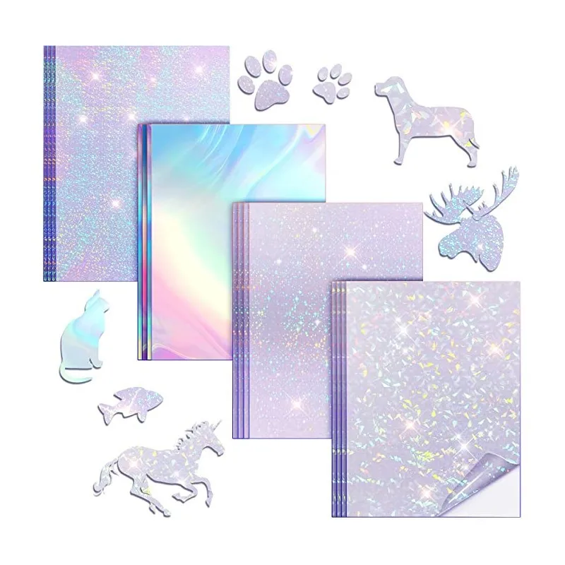 Holographic Paper A4 Vinyl Sticker Printable Label Self Adhesive Paper Sticker Waterproof Laser Color for Inkjet Print 50 Sheets