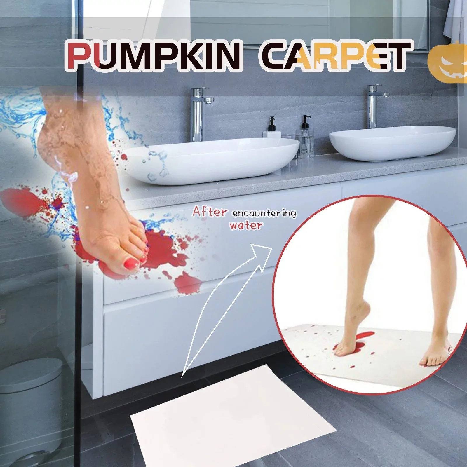 Halloween Gifts Blood Bath Floor Mat Color Changing Sheet Turns Red Wet Horror Bloody Footprints Shower Bathroom Non-slip Rug
