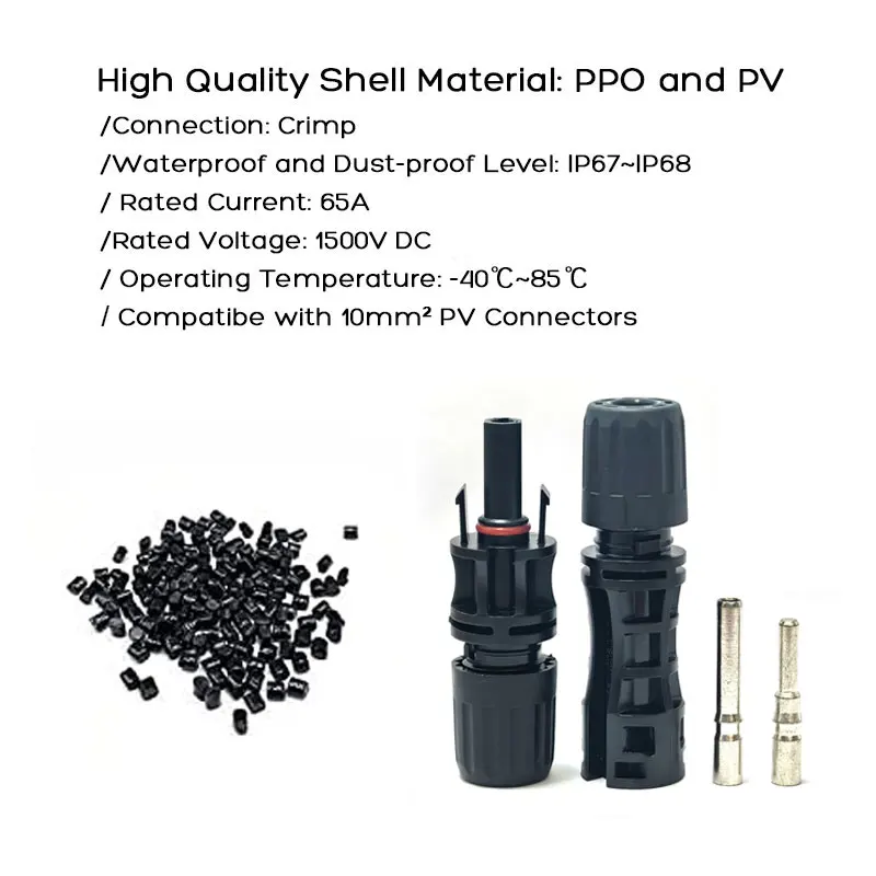 Solar Panel Connector Cable 4 Pairs Solar Connectors kit Waterproof Male/Female 65A 1500V DC Compatible with 10mm&sup2; 8AWG PV Cables