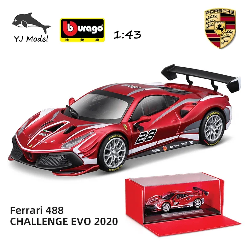 

Модель автомобиля из сплава Bburago 1/43 Ferrari 488 EVO 2020, Коллекционная модель автомобиля для мальчиков, подарочные украшения