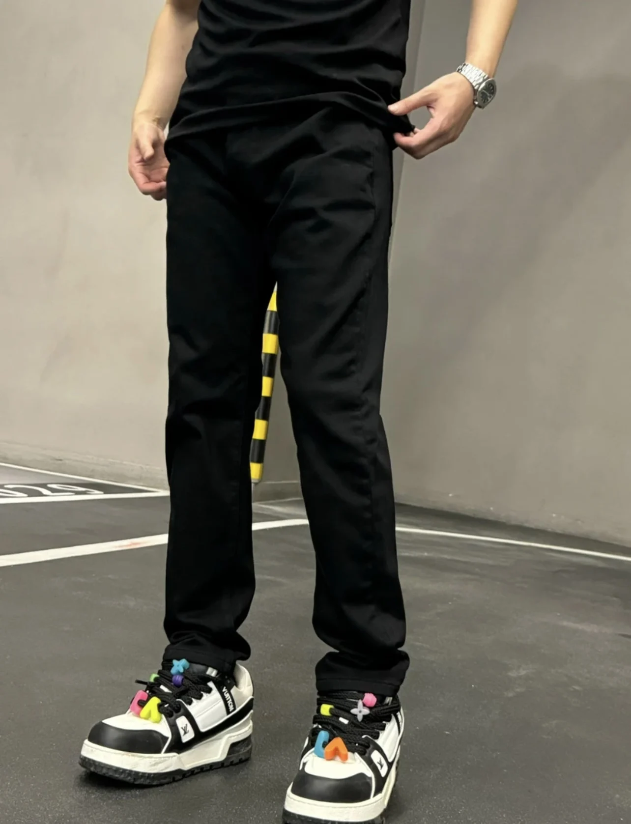 Fashion Tall Slimming Velvet Padded Autumn Winter Solid Color Simple Men's High Elastic Straight Casual All-Matching Jeans