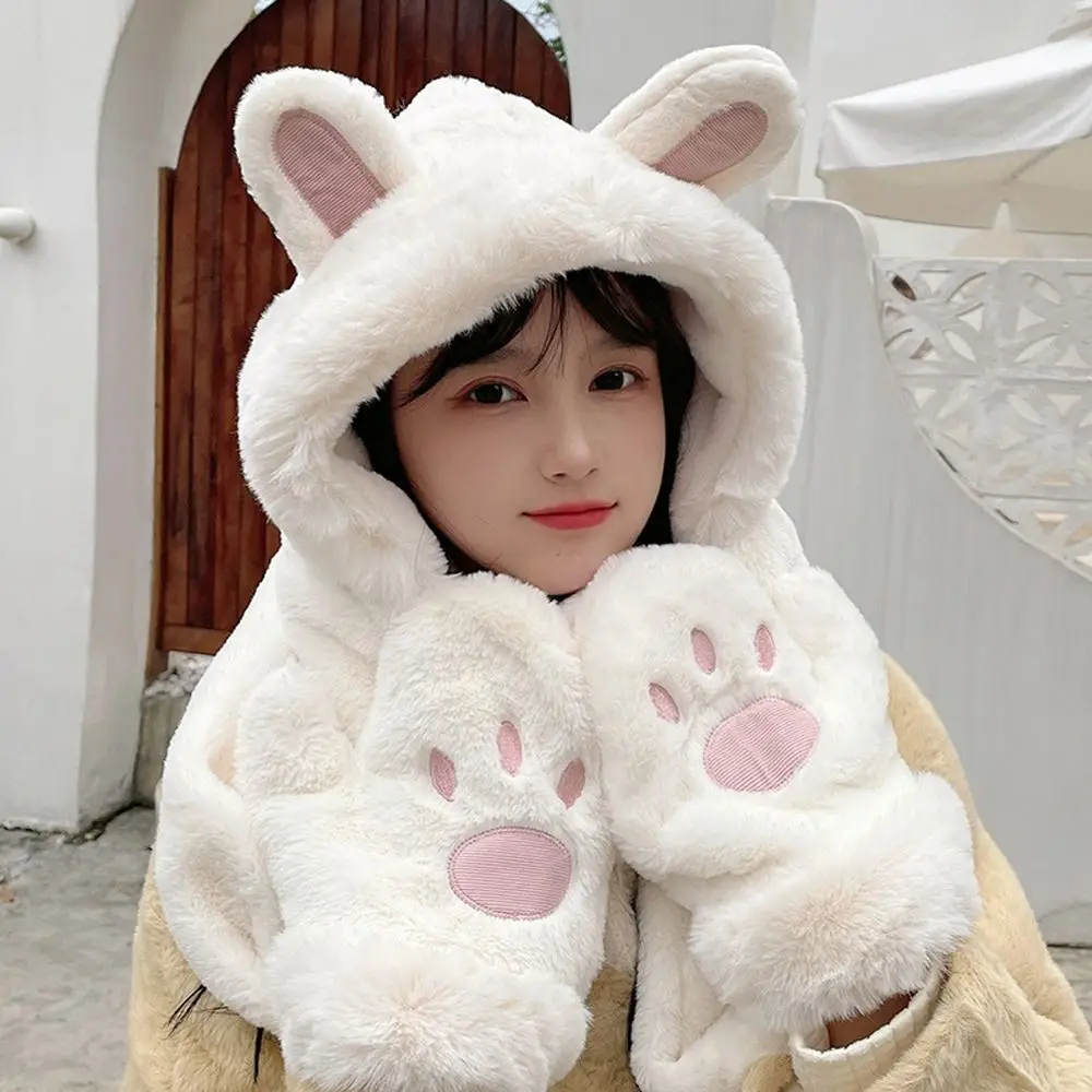 Kawai Fluffy Rabbit Ears Hat Gloves Scarves main image 0