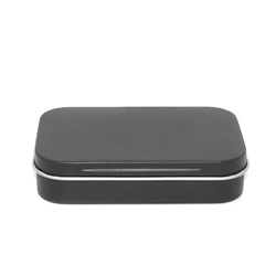 Compact Metal Tinplate Storage Box - Small Hinged Organizer Container - M (Black)