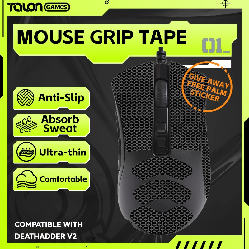 Talongames-fita de Aperto do Mouse para Razer Deathadder v2 Pro Antiderrapante Absorção de Suor de Palma Corte para Caber Fácil de Aplicar Pacote