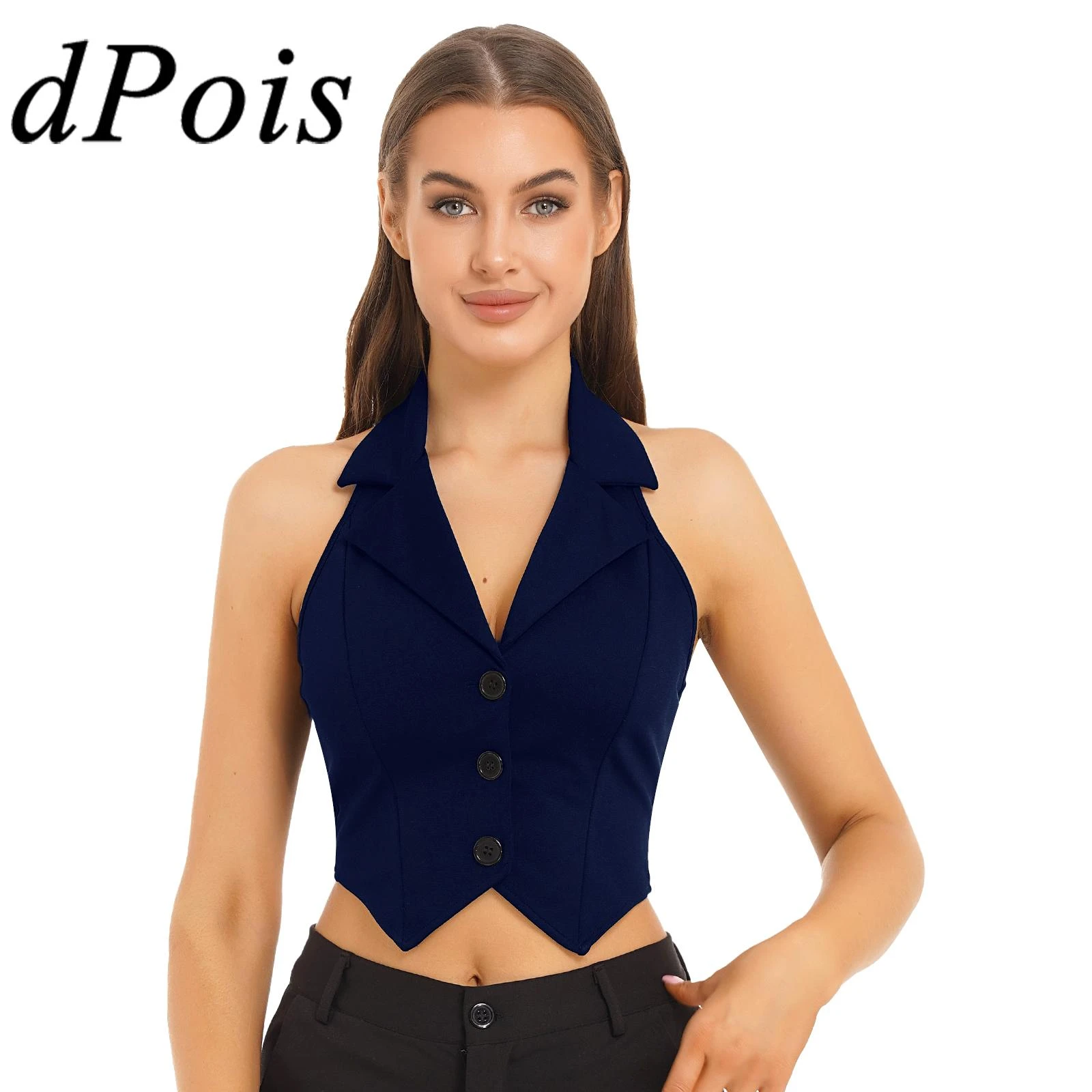 Women's Vests Halter Neck Vneck Office Ladies Crop Tops Formal Elegant