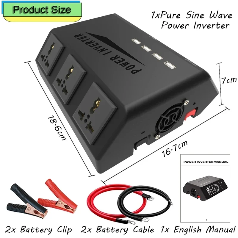 터치 스크린 LCD 듀얼 배터리 모드 USB 범용 플러그인 순수 사인파 인버터, 태양광 발전, 2000W, 12V 110V, 220V