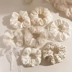 Elegant Floral Hair Accessory Set - Luxurious Ponytail and Headband Collection (7 Pieces) (7pcs white)