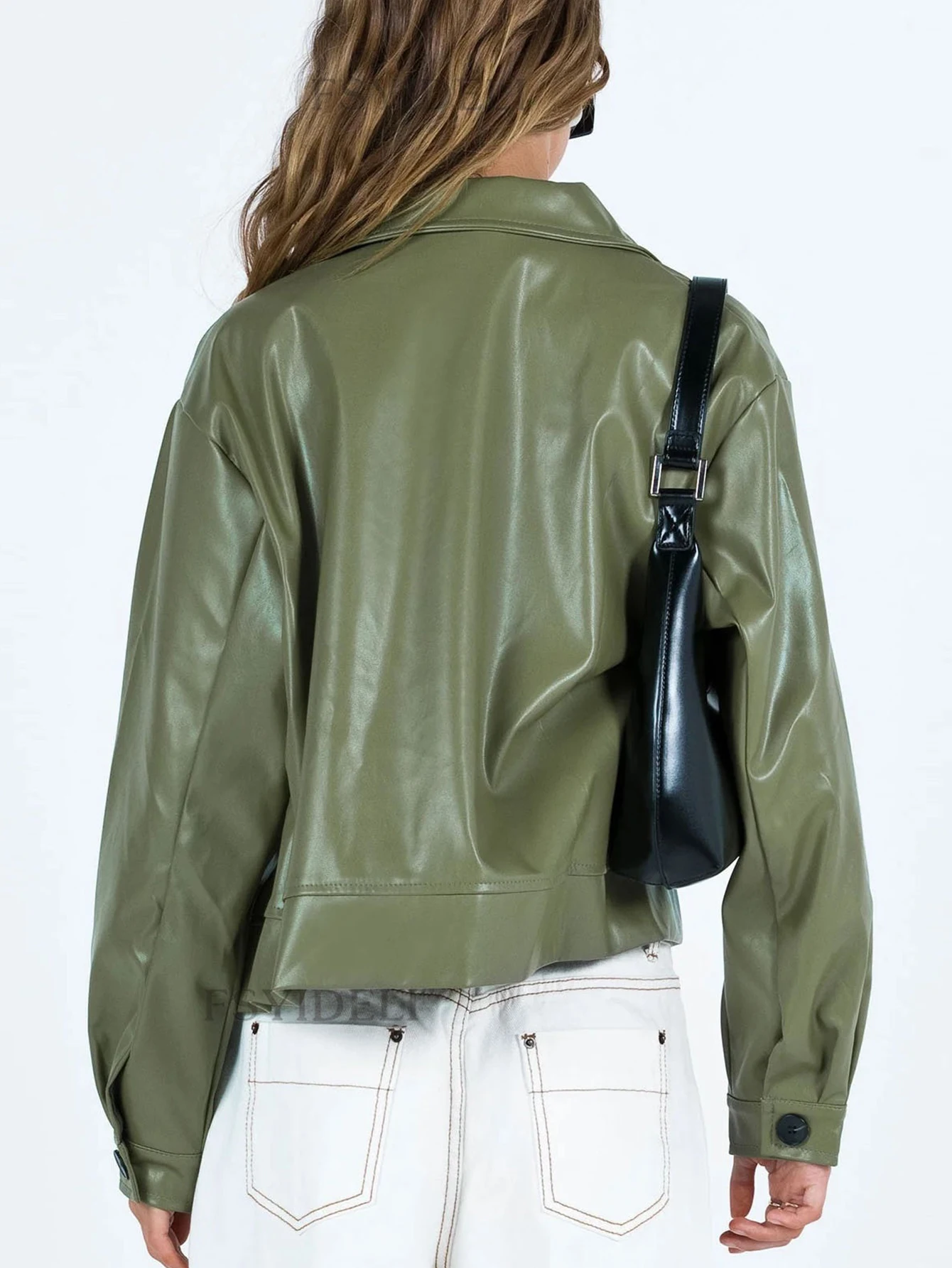 European And American Autumn Winter Lapel Faux Leather Jacket Loose Leather Parka Motorcycle Coat Female leather jackets