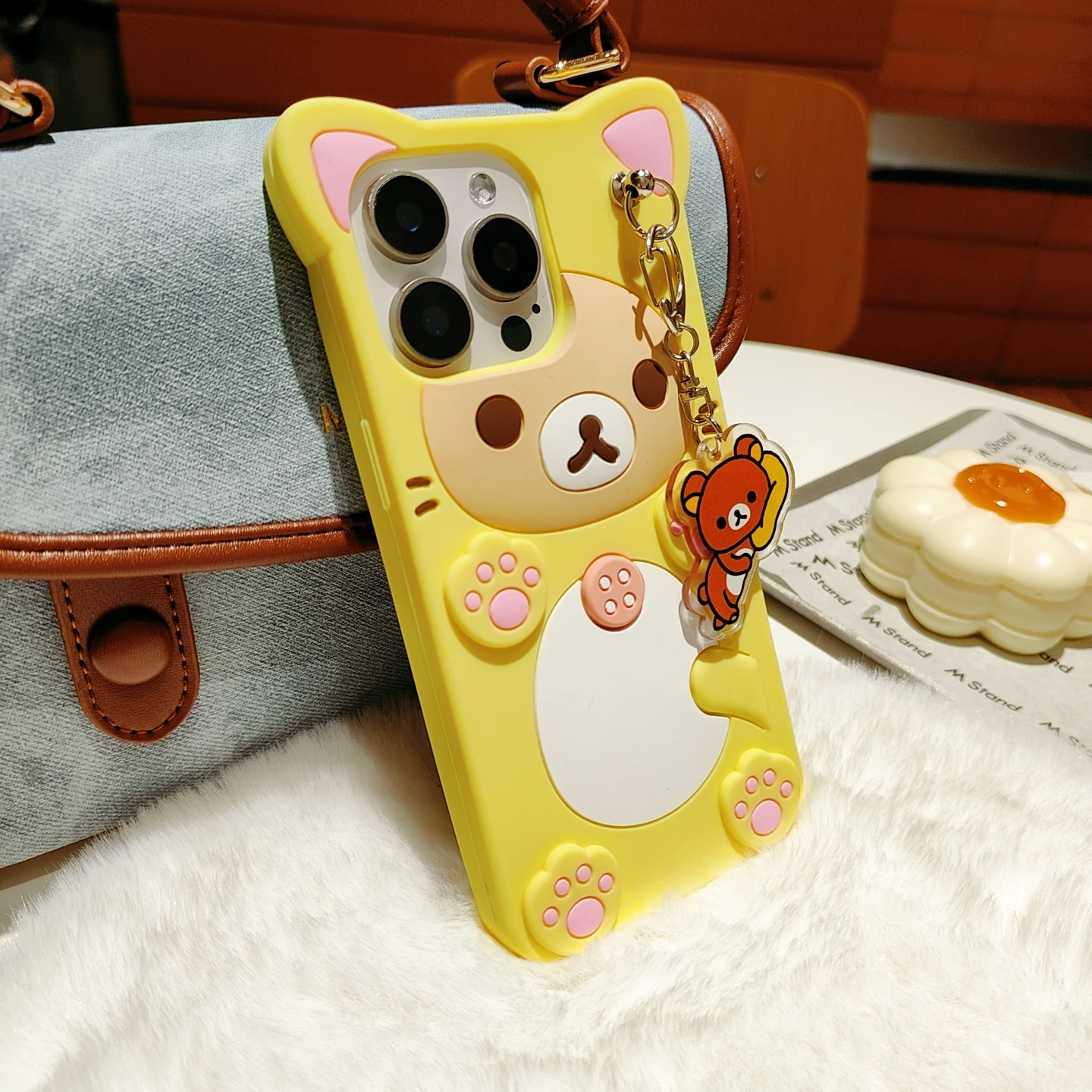 Charming 3D Rilakkuma Phone Case with Key Chain Pendant