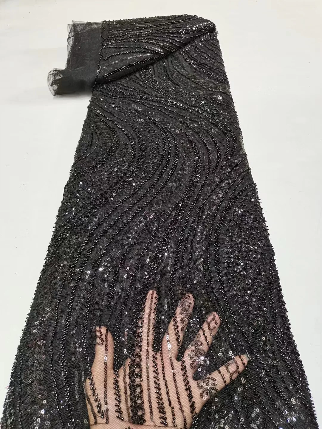 

Нигерийский Королевский синий фатин ручной работы в африканском стиле 2022, Высококачественная Роскошная ткань из бисера для свадебного платья