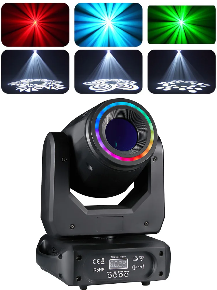 150W LED Spot Moving Head Light, 7 Colors + White Light, with Rainbow Effect 3P