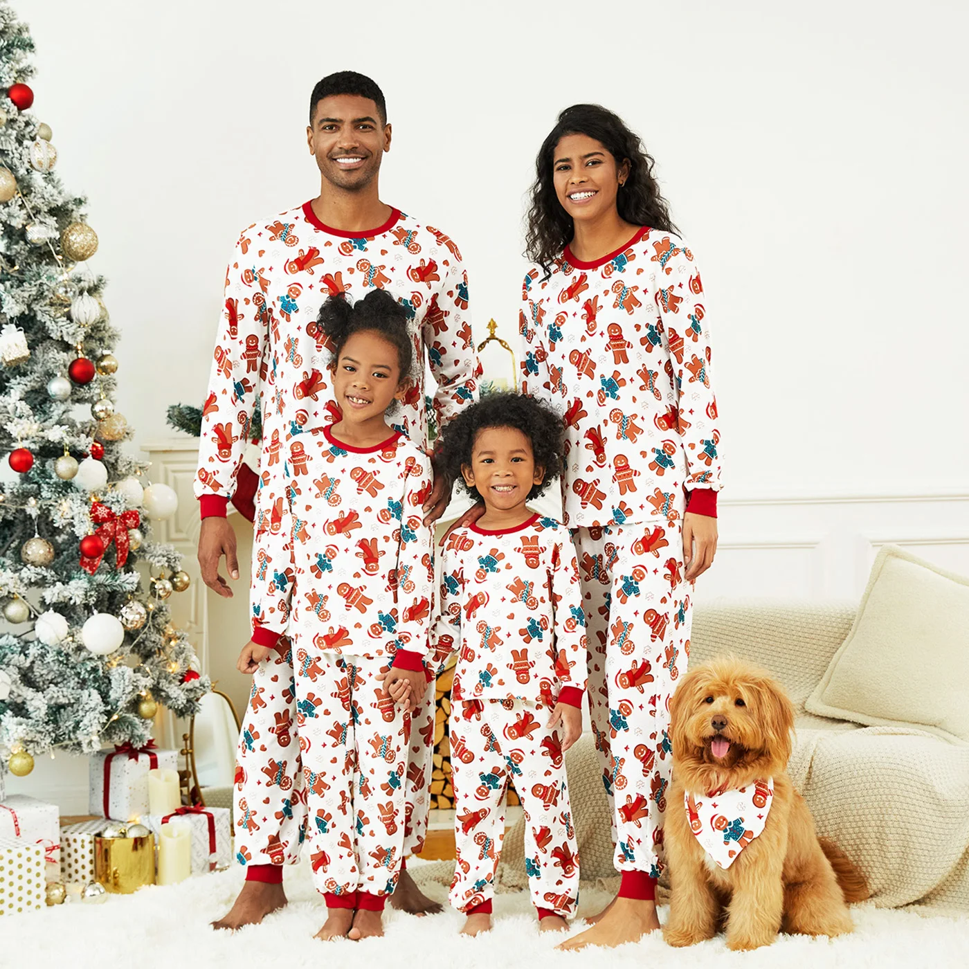 thumbnail image 4 of Conjuntos de pijamas a juego para toda la familia con estampado de hombrecito de jengibre y dibujos navideños de PatPat (resistentes al fuego), 4 of 5