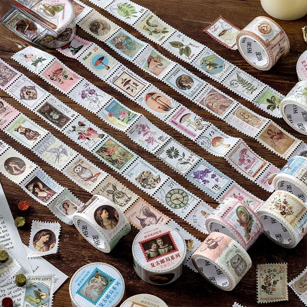 

8 Styles Vintage Post Office Stamps Tape Plants Scrapbooks Hand Account Decorative Stickers