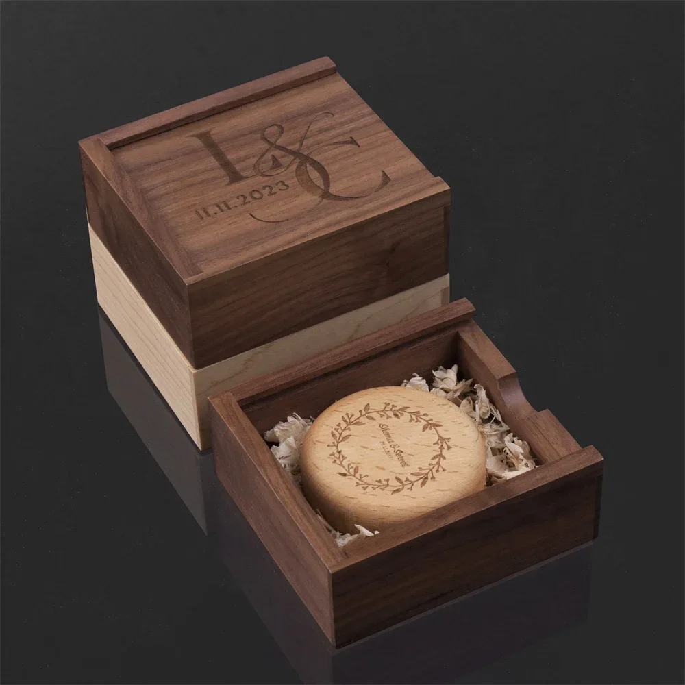 Free Custom Solid Wood Storage Box Top Sliding Personalized Gift Suitable for Ring Gift Box USB Memorial Storage Wooden Box 2