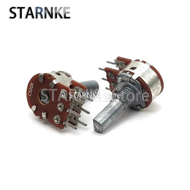 16 Type C500K 6-Pin Dual Amplifier Audio Speaker Tone Volume Potentiometer D Shaft Length 20mm 2PCS