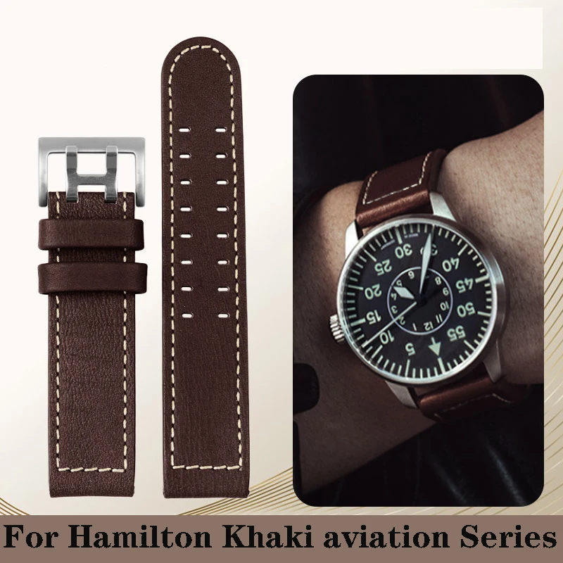 

Genuine Leather jazz Watch strap For Hamilton Khaki aviation H77616533 H70615733 field Men's WatchBand 20mm 22mm Military Style