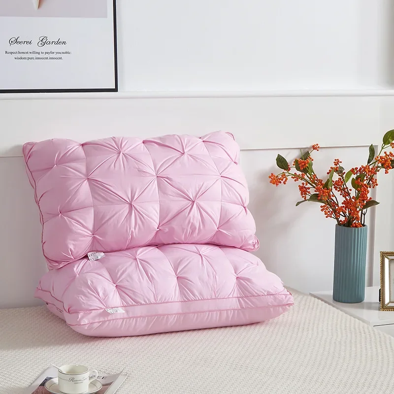 LuxuryWhiteGooseDownPillowsDownproofKingQueenCottonBedding3D