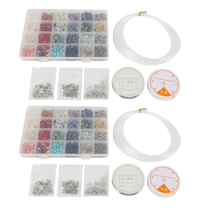 

2646Pcs Irregular Gemstone Beads Kit With Spacer Beads Lobster Clasps Elastic Jump Rings For DIY Jewelry Making