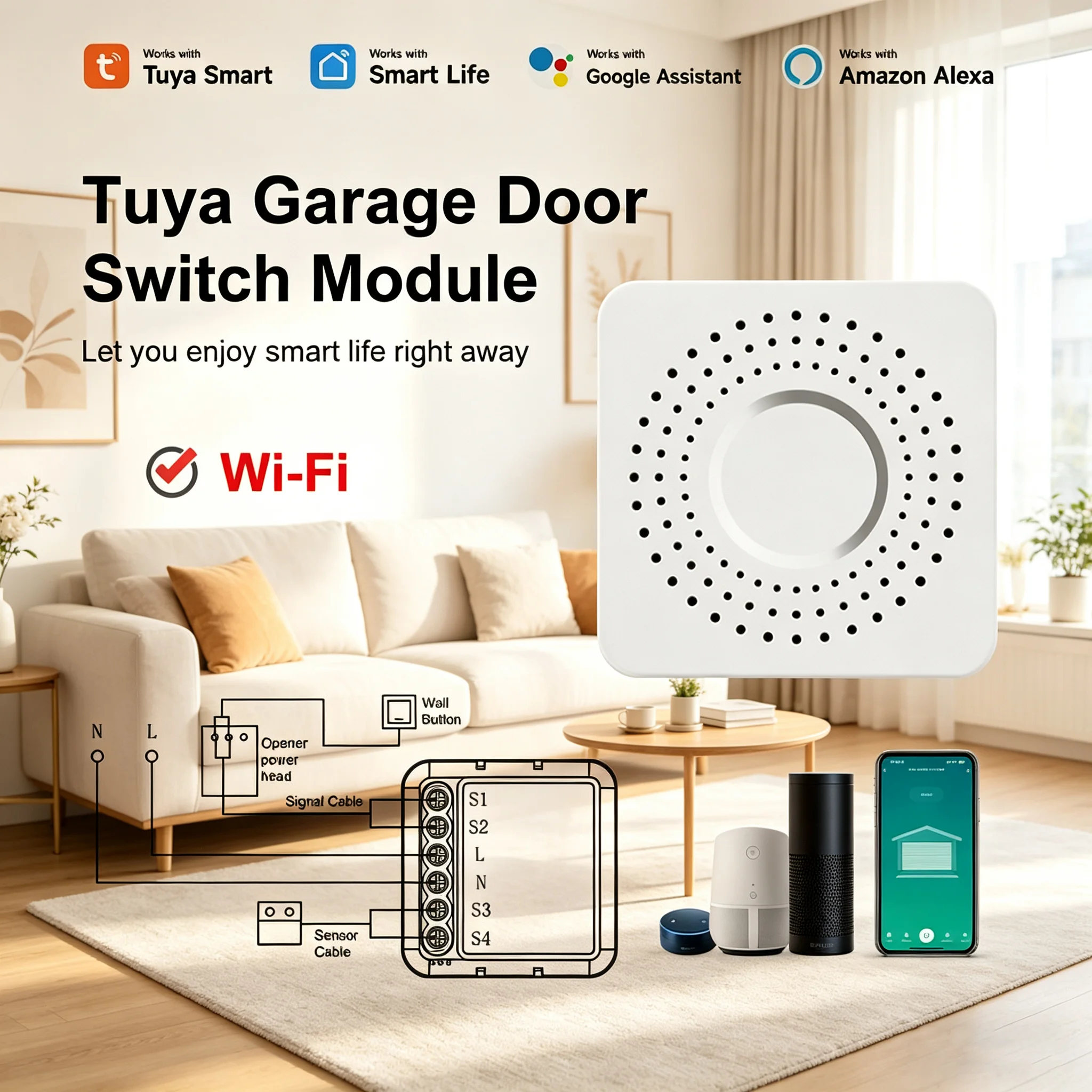 Tuya WiFi 스마트 차고 문 스위치 모듈 원격 제어 차고 문 개폐기 컨트롤러..