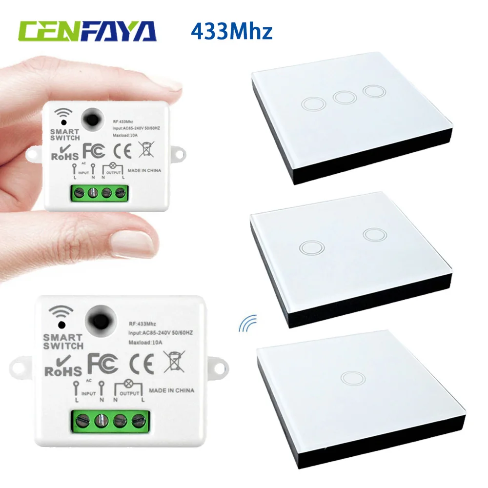 CENFAYA 433mhz RF Smart Light Switch Relay Receiver Module 110V 220V 230V Wireless Glass Touch Wall Panel Remote Control fr Lamp