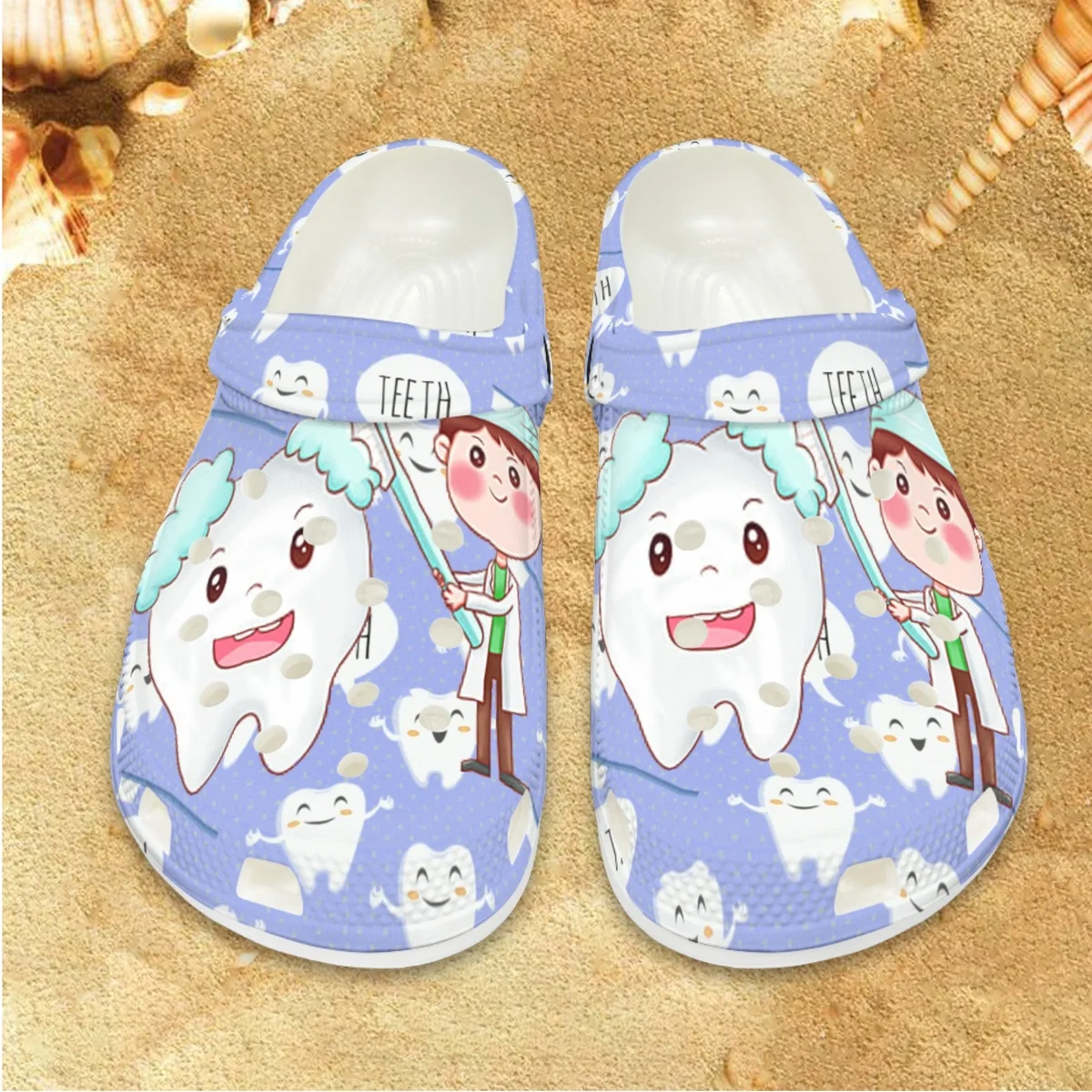 

Сандалии женские классические с принтом зубов, домашняя обувь на плоской подошве, для работы в больнице, повседневные удобные Тапочки