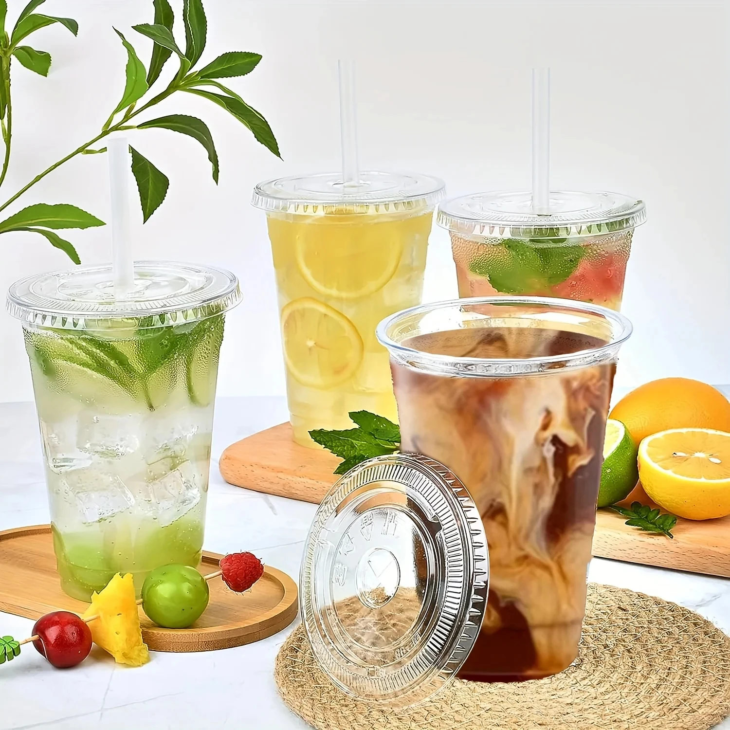 50Sets 12/16/20OZ Plastic Cups With Lids for Parties Cold Drinks