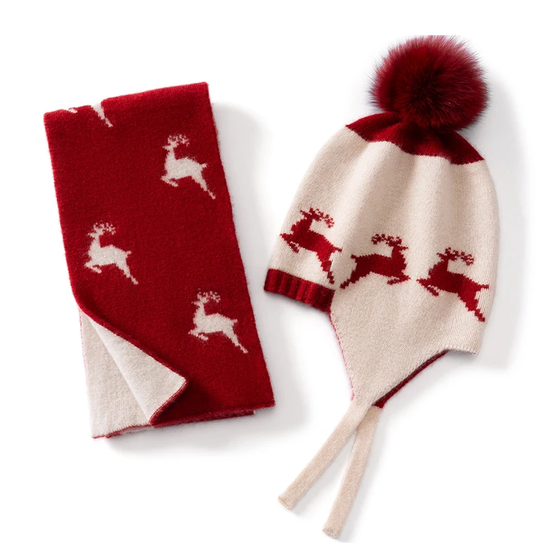 Weihnachten Rot Neujahr Kinder Schal Winter 100 % Kaschmir gestrickt warm Student Halswärmer süßer Hirsch verdickter Schal – Detail 13