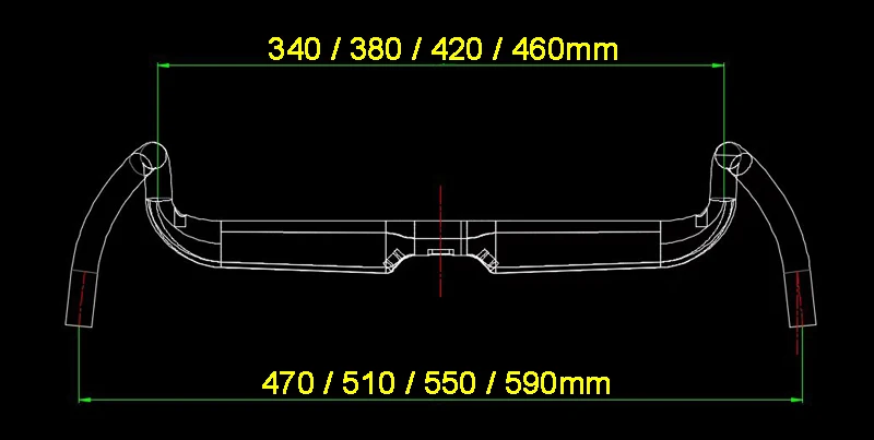 Description Picture 3 of itemDrop 102mm 340/380/420/460mm 33degrees Fully Hidden Wiring matte Road Bicycle Handlebar Carbon Gravel Ultralight Big Flare Bar