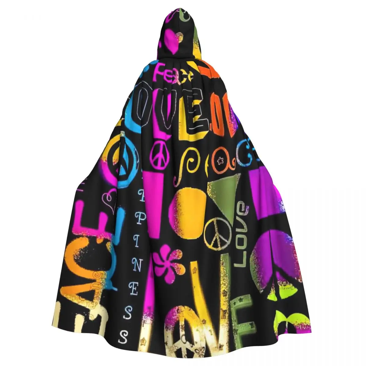 

Hippie Love Style Hooded Cloak Halloween Party Cosplay Woman Men Adult Long Witchcraft Robe Hood
