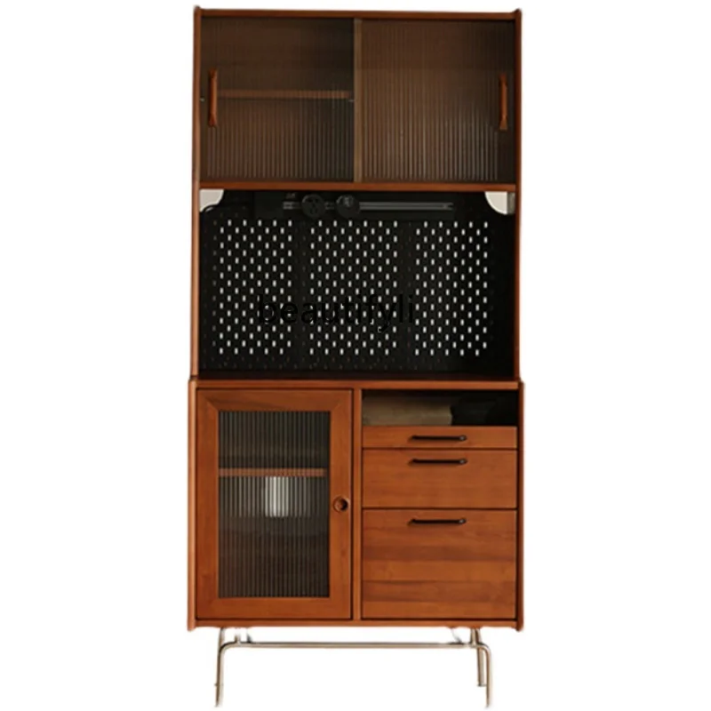 

Nordic Solid Wood Sideboard Japanese Style Stainless Steel Side Cabinet Wine Cabinet Kitchen Storage Locker