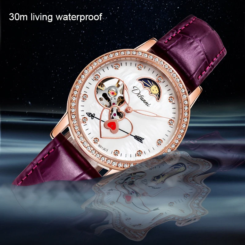 Ladies New Watches Luxury Brand Automatic Mechanical Crystal Diamond Wristwatch Women Waterproof Fashion Casual Luminous Clock