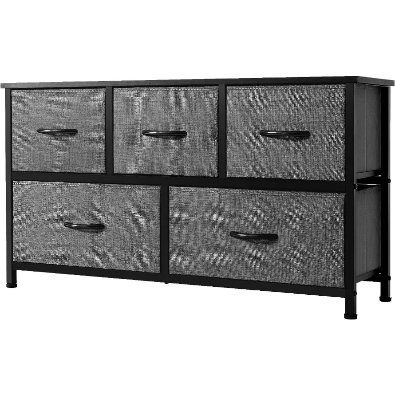 

Extra Wide Dresser Storage Tower with Sturdy Steel Frame, 5 Drawers of Easy-Pull Fabric Bins, Organizer Unit