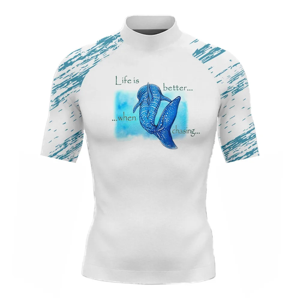 Men's Surfing Shirt Short Sleeve Tight Swimwear UV Protection Water Sports Split Beach Float suit Diving Tops Boxing T-shirt