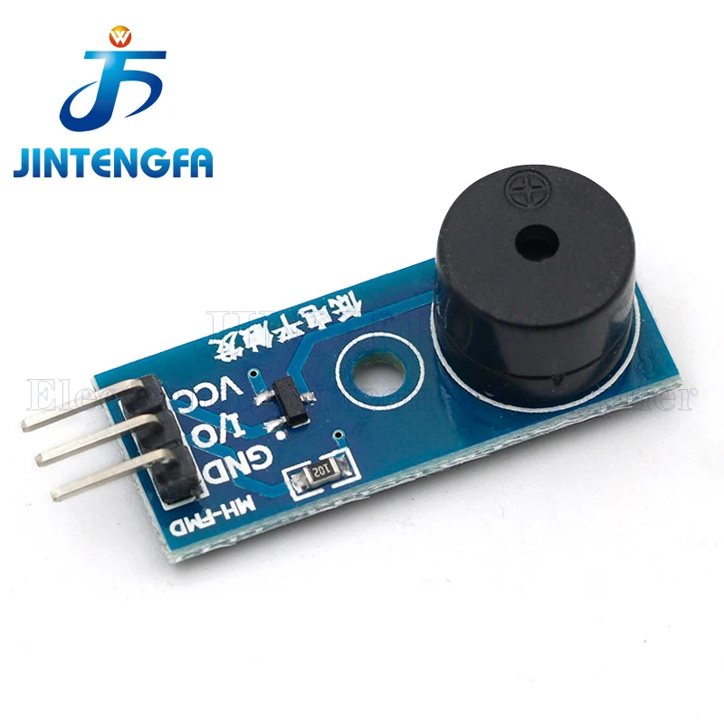 Gros plan sur le Module Buzzer Passif Haute Qualité pour Arduino, Raspberry Pi et Projets DIY, montrant les soudures et la surface plane.